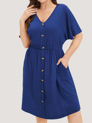 Casual Lounge Dress Women's Plus Button Decor Ruffle Sleeve