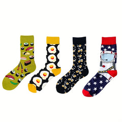 Cartoon Food Print Socks & Funny Mid Tube Socks Women's Stockings & Hosiery
