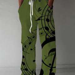 Men's Drawstring Wide Leg Pants Beach Pant Pattern Casual Baggy Pants