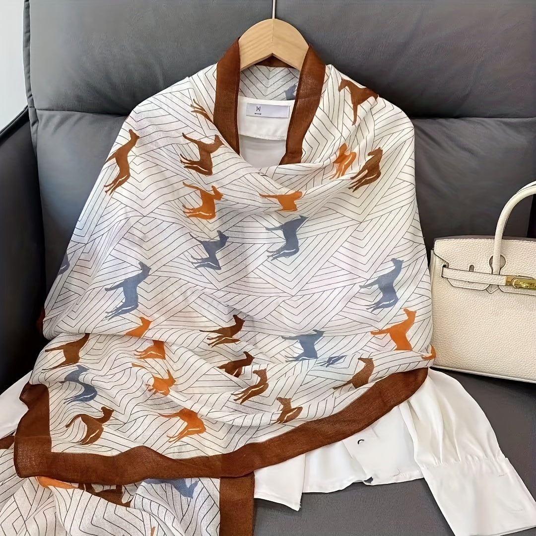 Classic Horse Print Scarf Warm Shawl Windproof Head Wrap Sunscreen