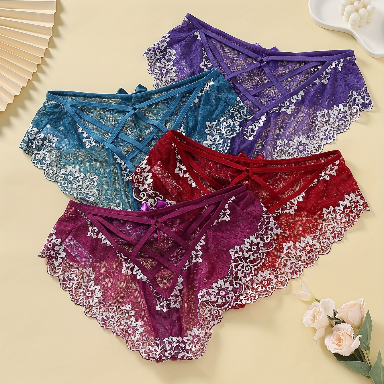 4-Pack Plus Size Sexy Floral Lace Briefs Set Women's Pantie