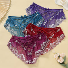 4-Pack Plus Size Sexy Floral Lace Briefs Set Women's Pantie