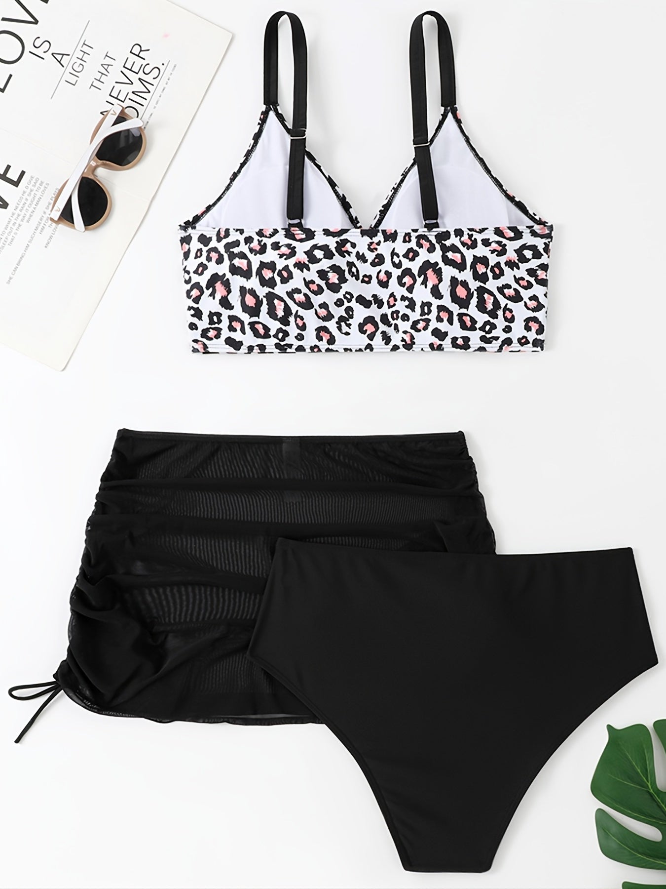 Leopard Print Cami Top & Drawstring Skirt & Panties 3pcs Set