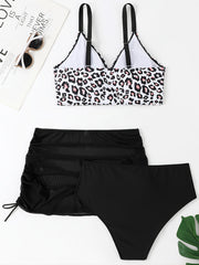 Leopard Print Cami Top & Drawstring Skirt & Panties 3pcs Set