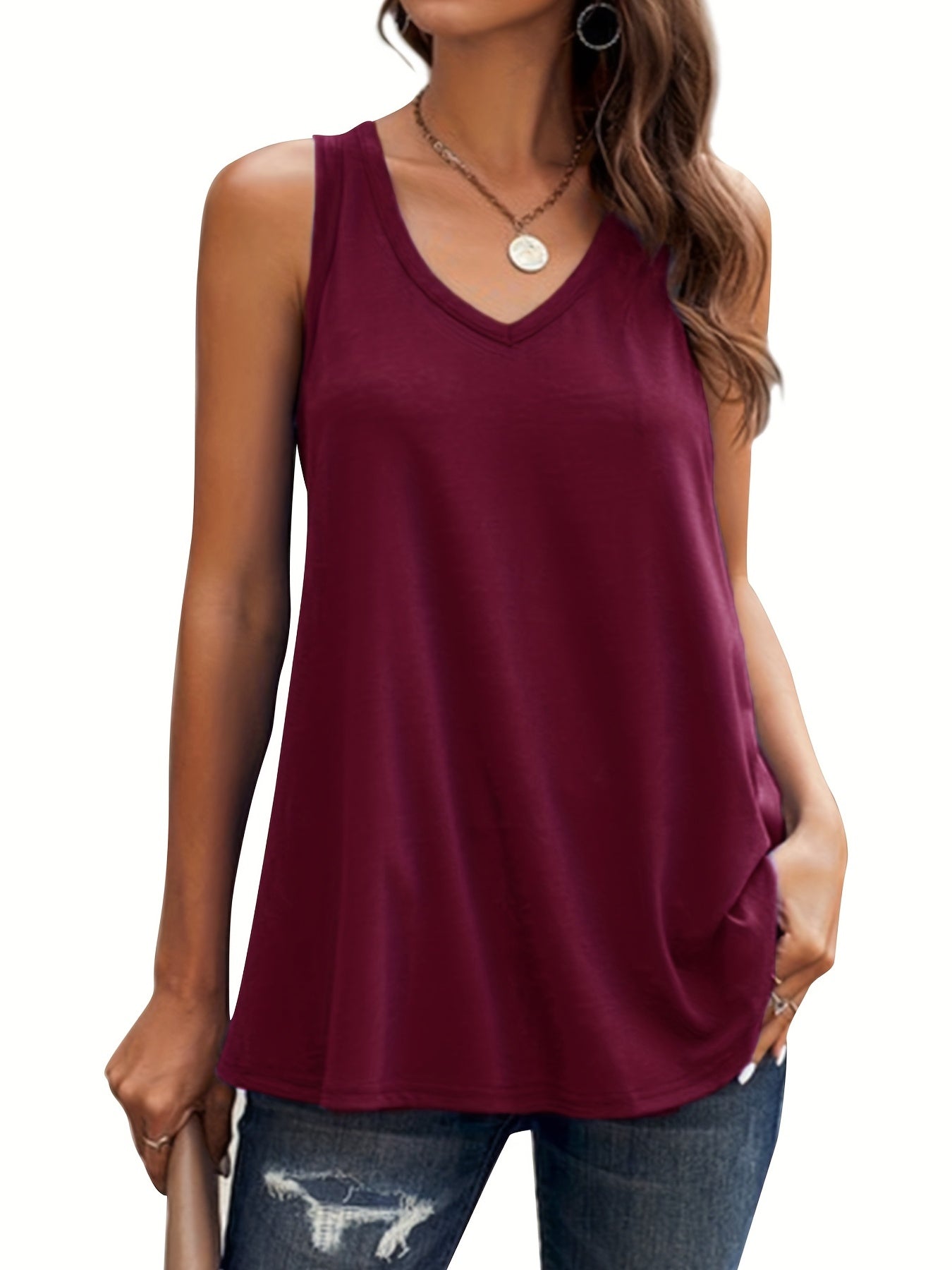 Sleeveless V-neck Tank Top Women's Casual Fit