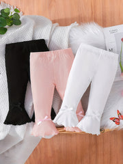 Baby Girl's Stretchy Flare Pants With Fringe Flounce Bell Bottom Leggings