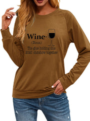 Wine Tassel Print Sweatshirt Long Sleeve Crew Neck Pullover Sweatshirt