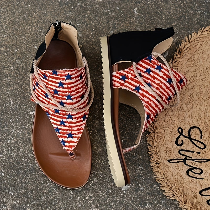 Patriotic Thong Sandals Back Zipper Anti-slip Sports Sandals Women