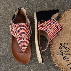Patriotic Thong Sandals Back Zipper Anti-slip Sports Sandals Women