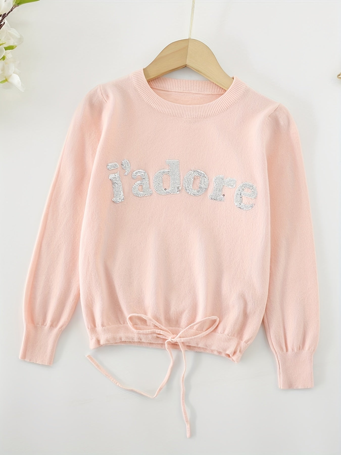Girls' Sequin Letter Sweatshirt Top Crew Neck Pullovers