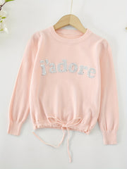 Girls' Sequin Letter Sweatshirt Top Crew Neck Pullovers