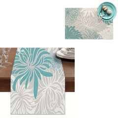 Aqua Chrysanthemum Flowers Table Runner Placemats Heat Resistant Floral Pad