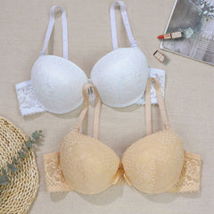Contrast Lace Push Up Bras Comfy & Breathable Lifting Anti Sagging Bra