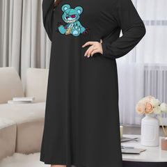 Bear Print Long Sleeve Sleep Dress