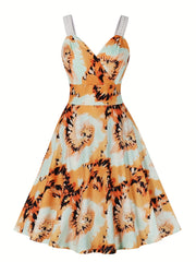 Tie Dye Surplice Neck Pleated Party Dress