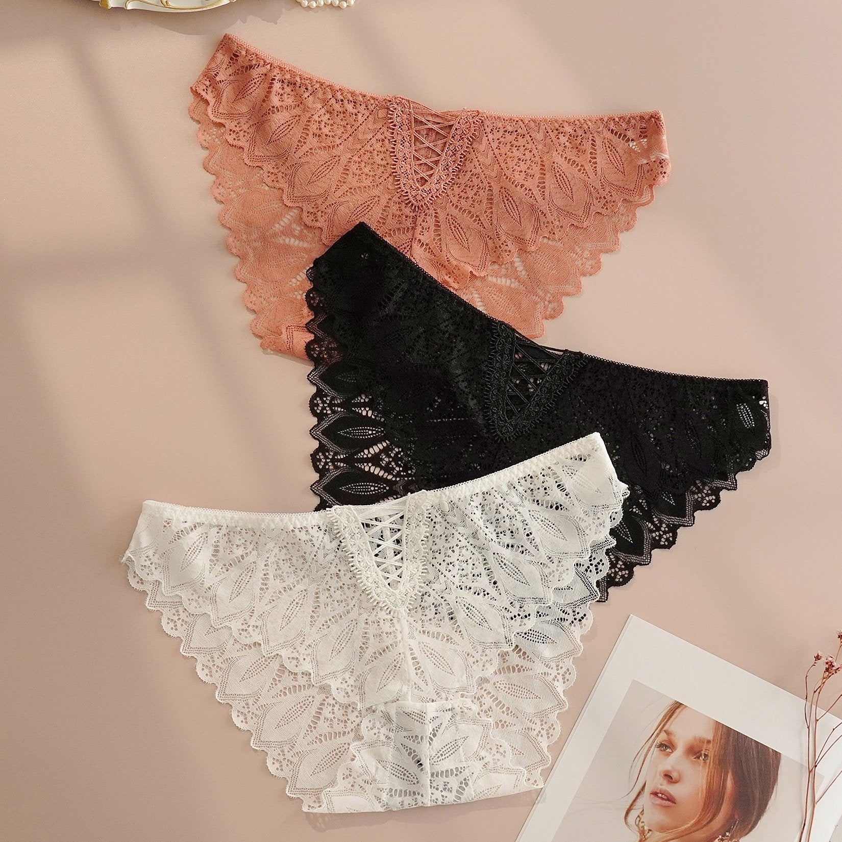 3 Pack Plus Size Panties Set Eyelet Embroidered Lace Criss Cross Three Piece