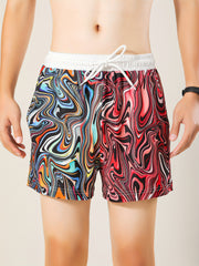 Men's Abstract Graphic Shorts Casual Mid Stretch Drawstring Board Shorts