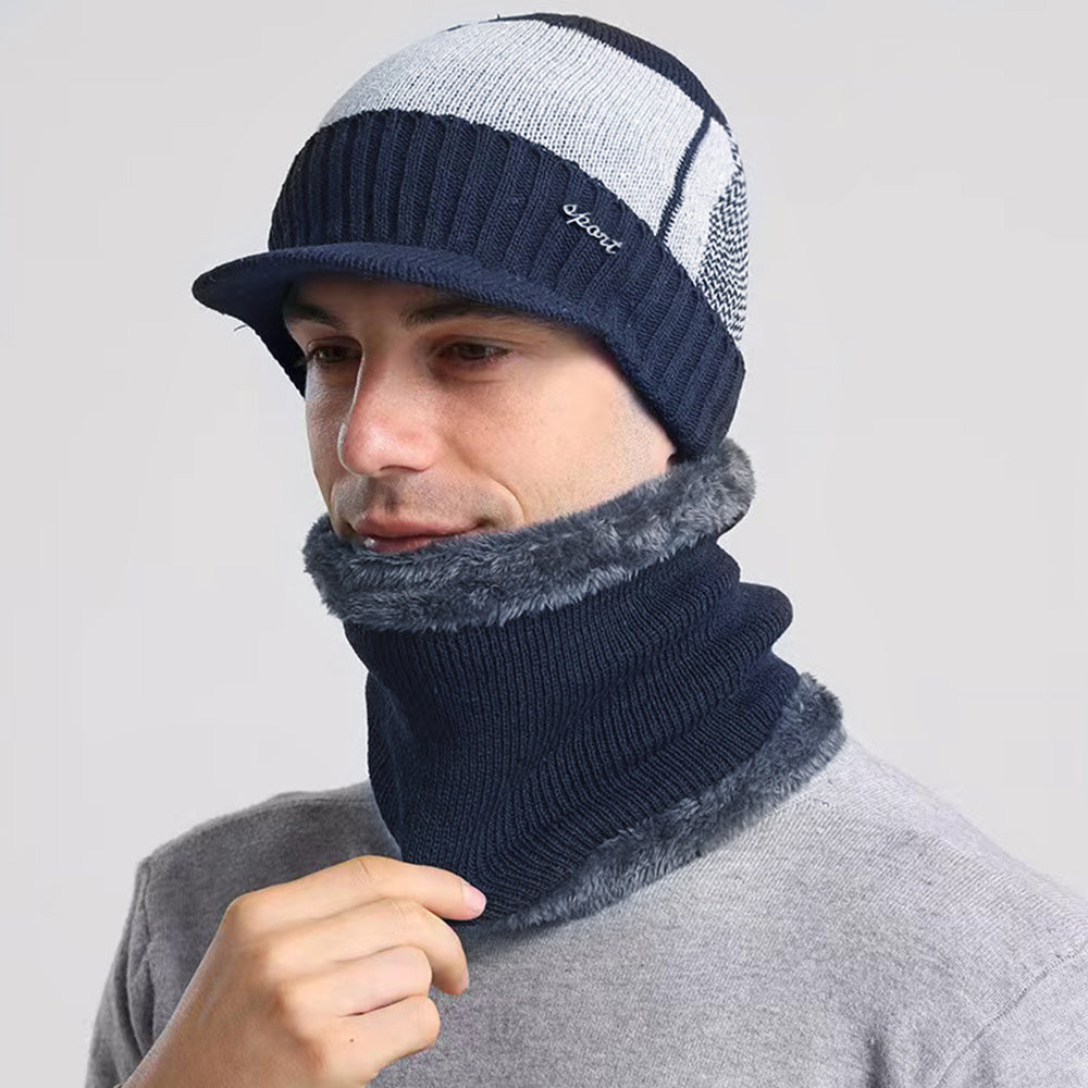 Cold Proof Woolen Cap Bib Suit Plus Velvet Knitted Hat Ear Protection