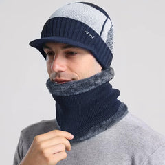 Cold Proof Woolen Cap Bib Suit Plus Velvet Knitted Hat Ear Protection