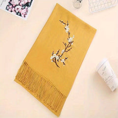 Plum Embroidered Cashmere Scarf Large Blanket Scarf Shawl Outdoor