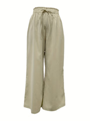 Solid Wide Leg Drawstring Pants for Women