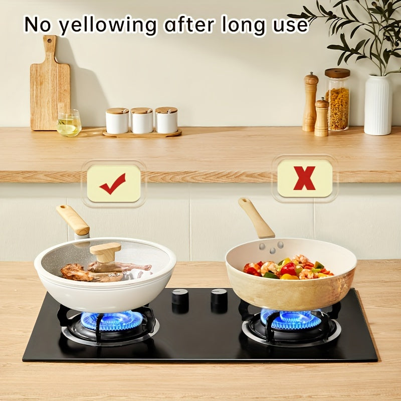 Non Stick Wok Pan 11.8 inch Glass Lid Heat Resistant Handle Induction Ready
