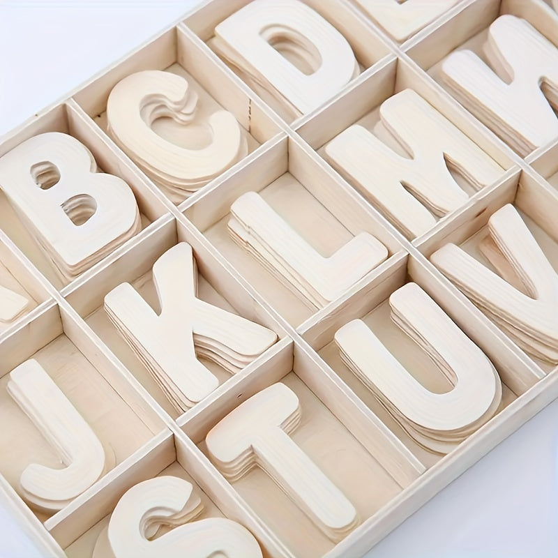 130pcs Wooden Craft Letters with Storage Tray Set Unfinished Alphabet for Kids