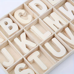 130pcs Wooden Craft Letters with Storage Tray Set Unfinished Alphabet for Kids