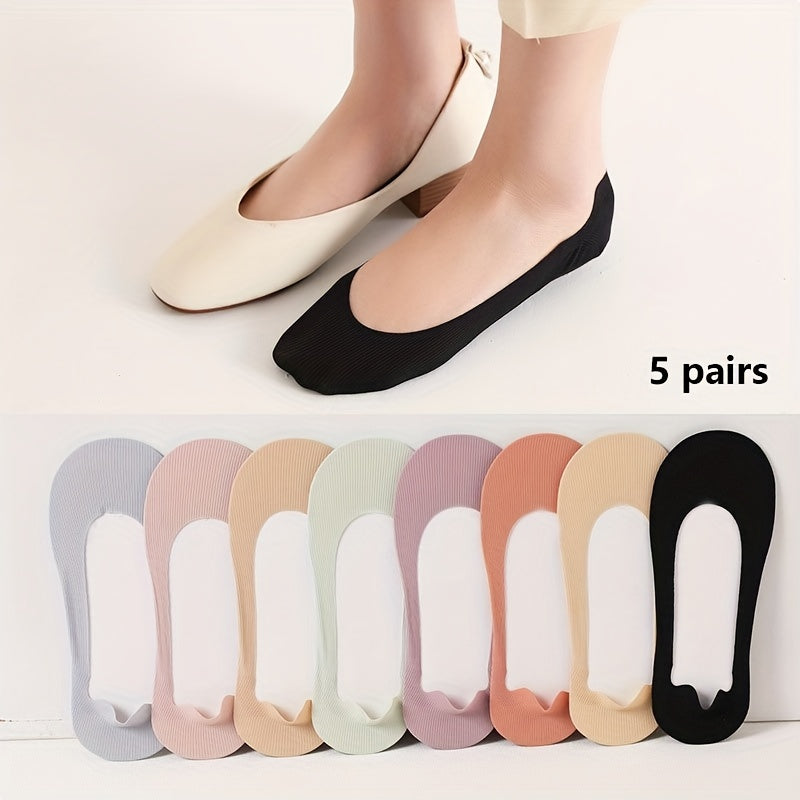 5 Pairs Solid Invisible Socks Low Cut Ankle Socks Women's Stockings