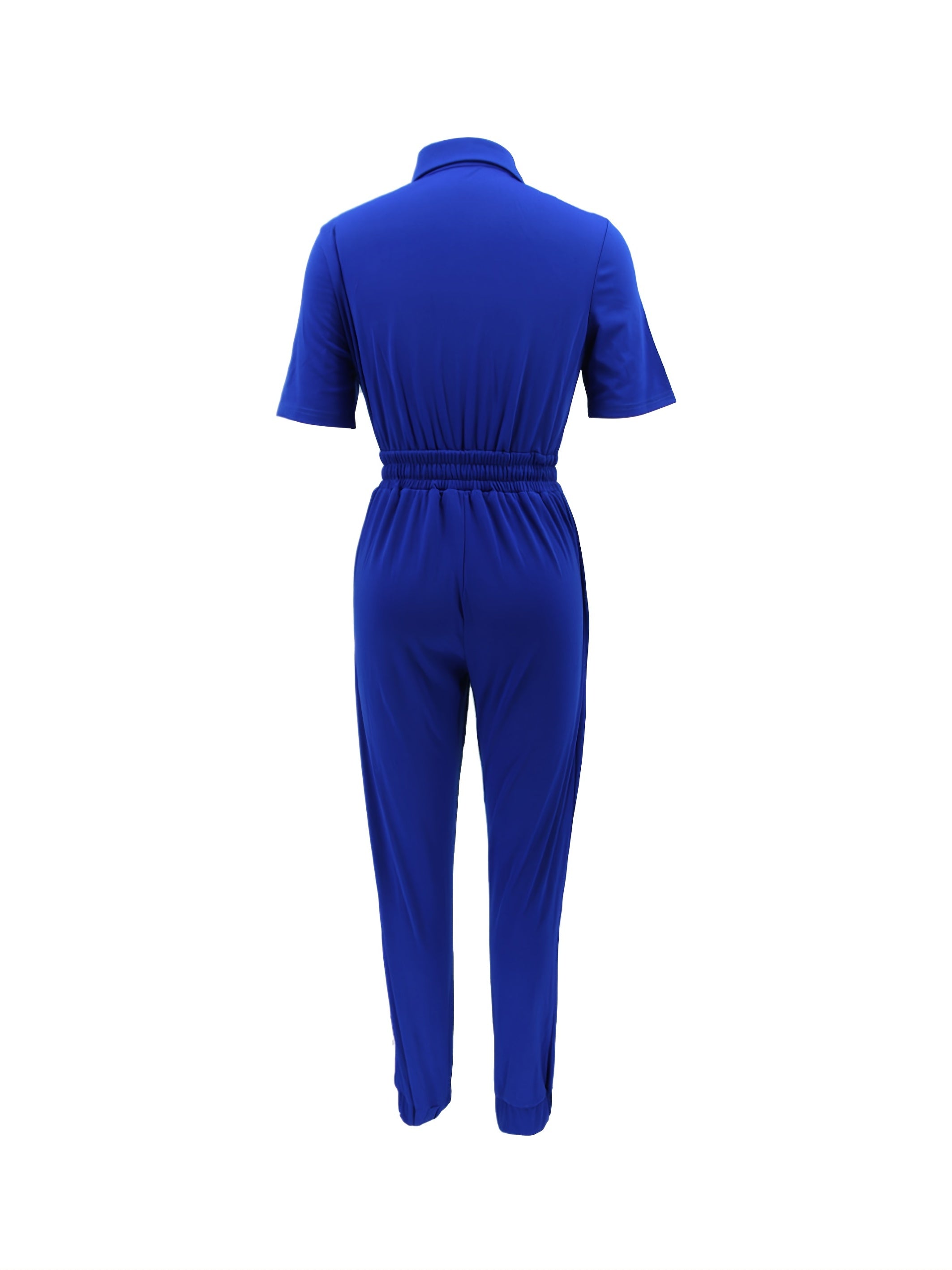 Solid Crop Sleeve Blouse Collar Fitted Tie Women Leisure Cargo Jumpsuit