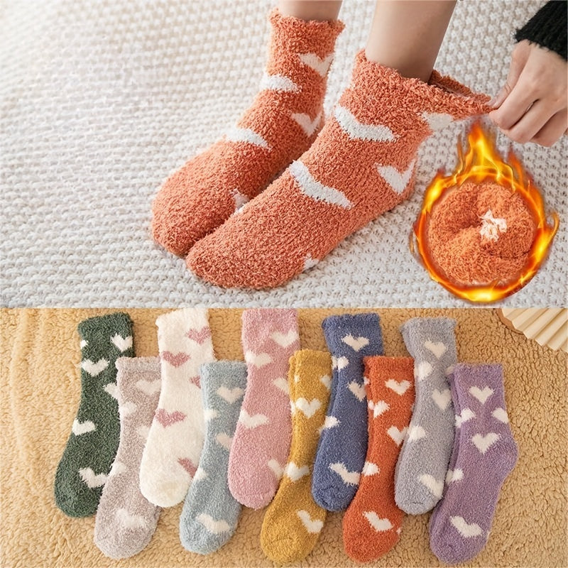 10 Pairs Heart Pattern Socks Warm Fuzzy Stockings