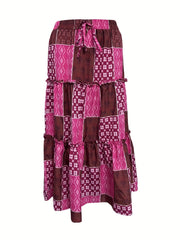 Boho Colorblock Drawstring Skirt for Women