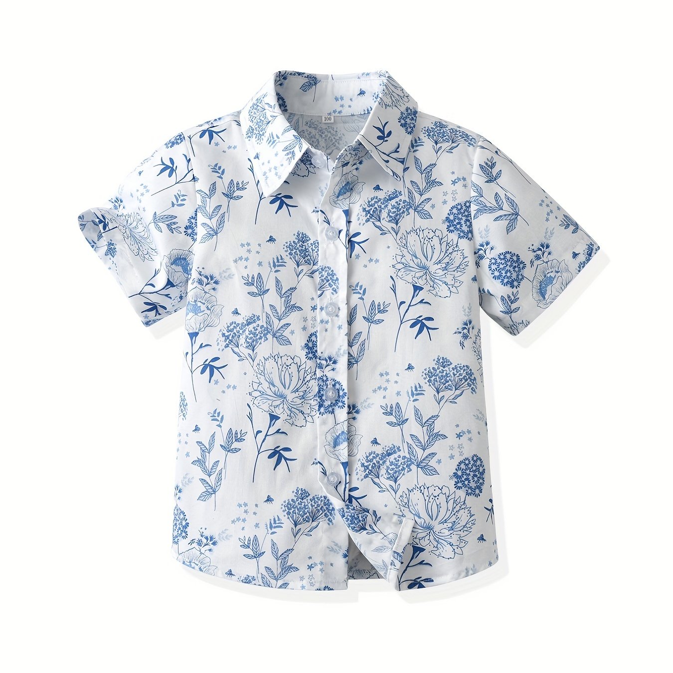 Boys Flower & Leaf Print Short Sleeves Shirt for Spring & Summer