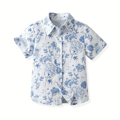 Boys Flower & Leaf Print Short Sleeves Shirt for Spring & Summer