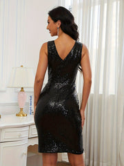 Sequined V Neck Bridesmaid Dress Sleeveless Dress Wedding Party