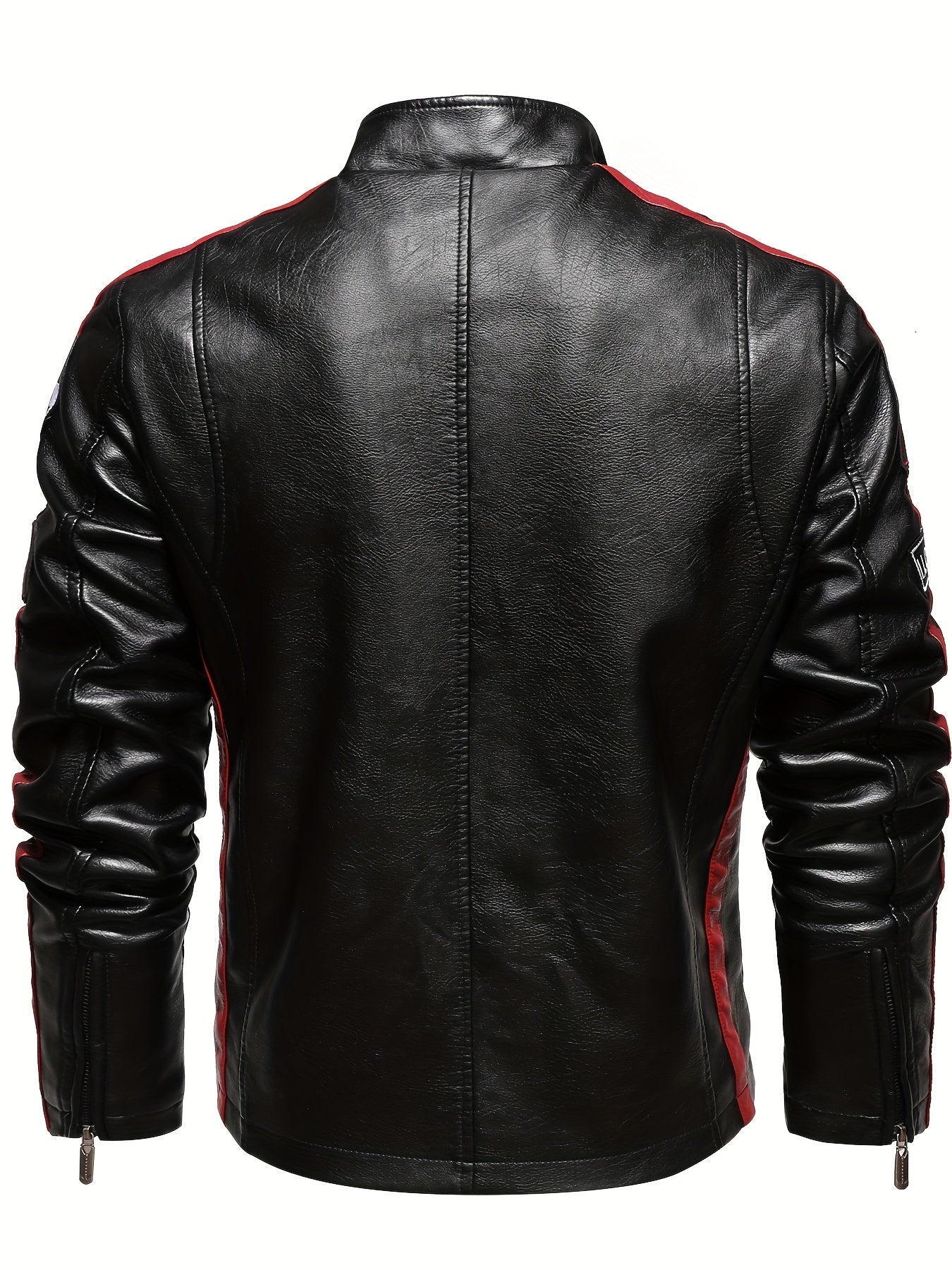 Men's PU Leather Cycling Zip Up Jacket Fleece Collar Motor Racer