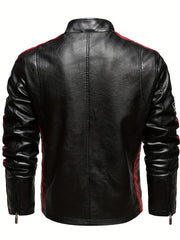 Men's PU Leather Cycling Zip Up Jacket Fleece Collar Motor Racer