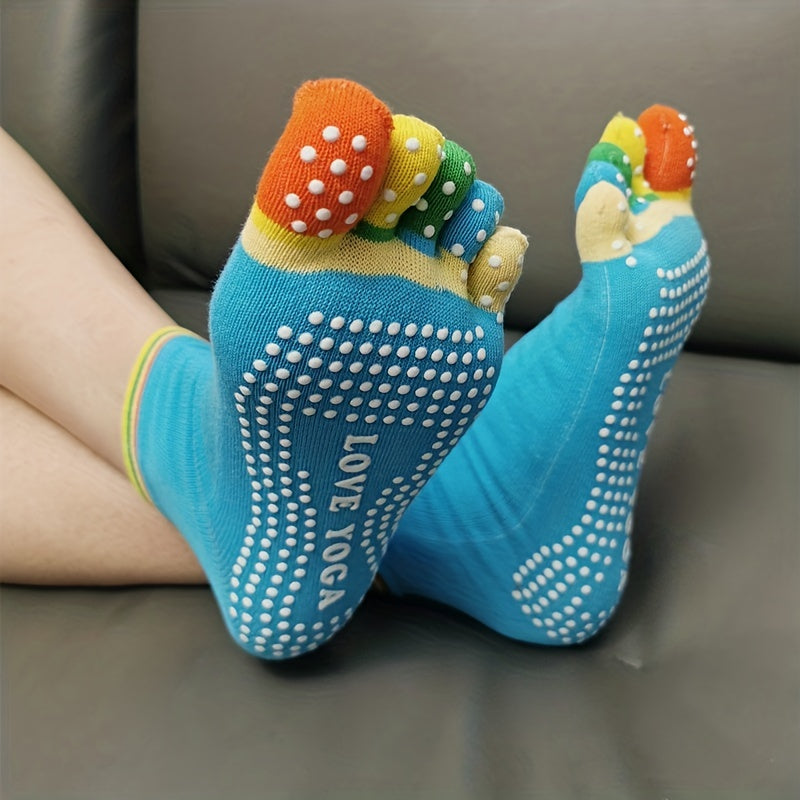 Multicolored Five Toe Split Dance Socks Non Slip Short Calf Socks