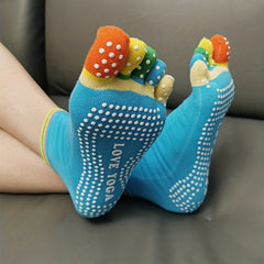 Multicolored Five Toe Split Dance Socks Non Slip Short Calf Socks