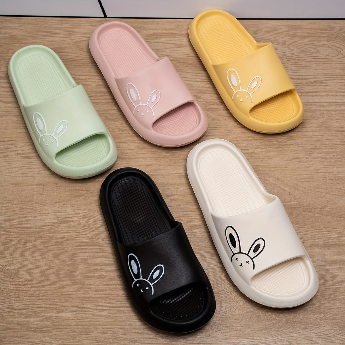 Women's Rabbit Printed Indoor Bath Slippers Open Toe Non Slip House Slippers