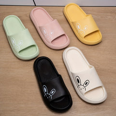 Women's Rabbit Printed Indoor Bath Slippers Open Toe Non Slip House Slippers