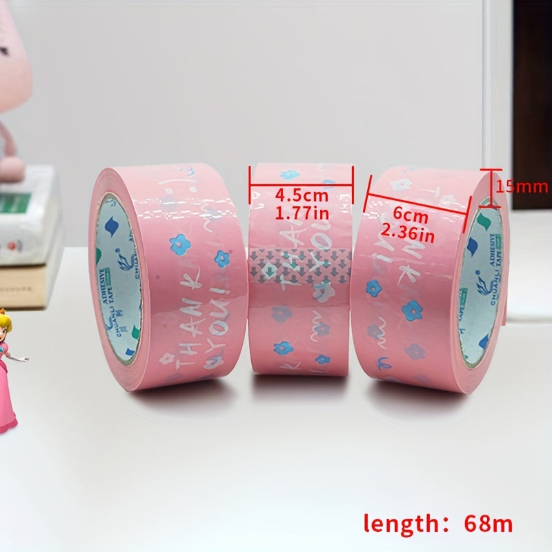 1pc 68m Thank You Cartoon Printed Packing Tape for Sealing Boxes