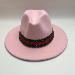 Rhinestone Hatband Fedora Cap Casual Jazz Hat Unisex Cowboy Cowgirl Hats