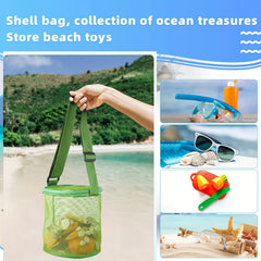 4pcs Beach Toys Mesh Bag Shell Collecting Bag Adjustable Straps Zipper