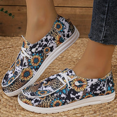 Floral Pattern Canvas Slip On Loafers Casual Lightweight Shoes