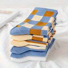 6 Pairs Striped & Plaid Socks Women's Mid Tube Stockings Hosiery