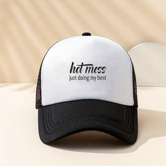 Hot Mess Print Trucker Hat Unisex Hip Hop Mesh Baseball Cap