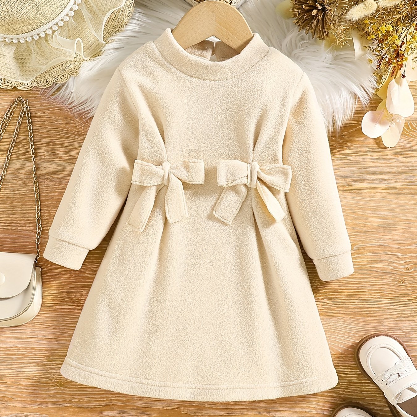 Baby Girl's Plush Bow Dress Toddler Autumn Winter Clothes