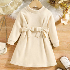 Baby Girl's Plush Bow Dress Toddler Autumn Winter Clothes