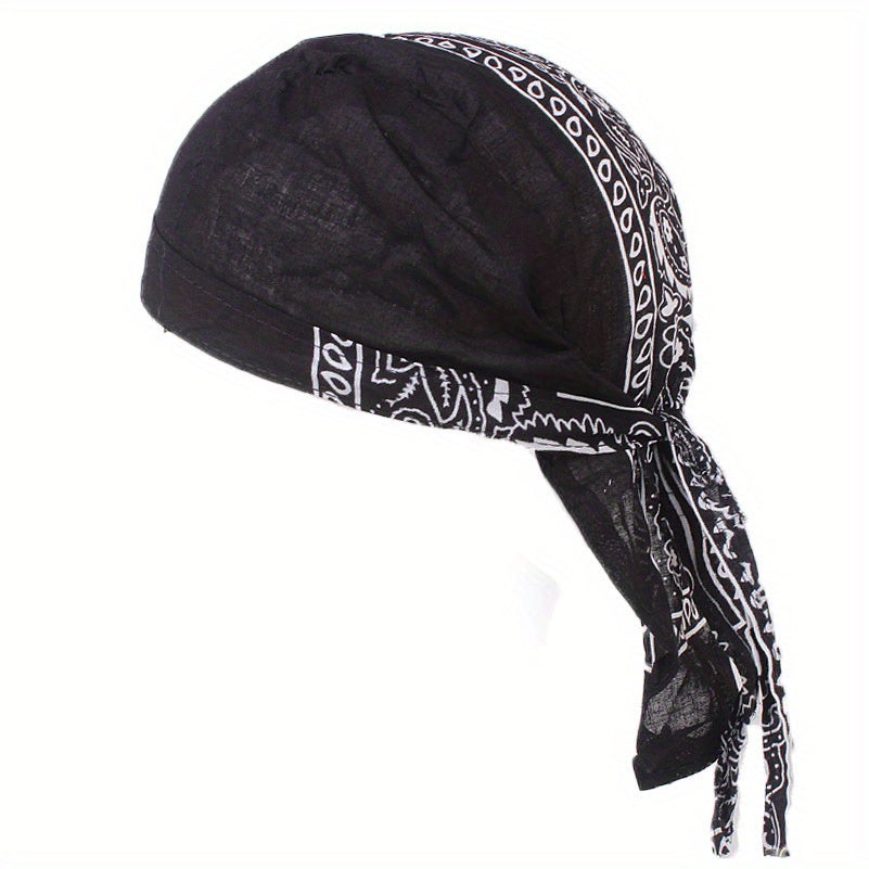 Durag Paisley Print Turban Lace Up Headscarf Hip Hop Headband Sports Hat